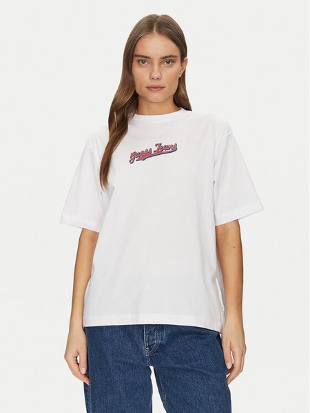 Guess Jeans T-Shirt W5GI29 K8HM0 Biały Regular Fit. Białe t-shirty Guess Jeans, xs, z aplikacjami, z bawełny, bez kołnierzyka, bez ramiączek. Za 79.99 zł.
