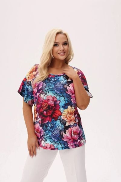 Bluzka Solea w print piwonii PLUS SIZE XXL OVERSIZE. Bluzki Moda Size Plus Iwanek, l, bez wzorów, z bawełny, eleganckie, bez kołnierzyka, plus size, bez ramiączek. Za 149.90 zł.