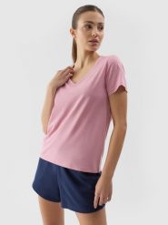 4F T-shirt gładki damski - różowy XS. Czerwone t-shirty 4f, xs, bez wzorów, z bawełny, bez kołnierzyka, bez ramiączek. W wyprzedaży za 29.99 zł.