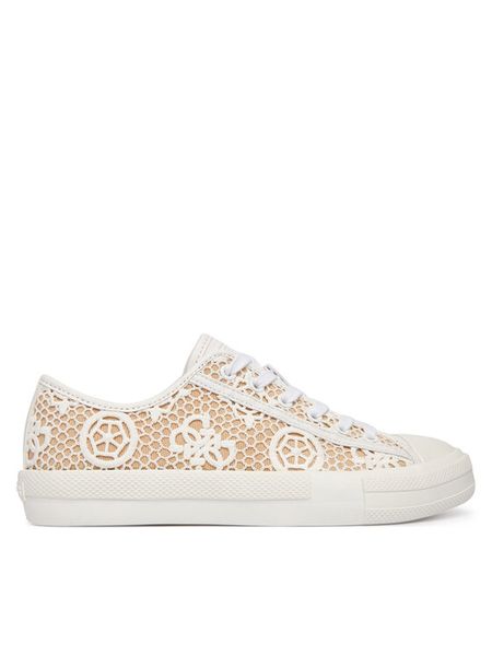 Guess Trampki FLJCR2 FAP12 Biały. Białe trampki Guess, z aplikacjami, z materiału, bez zapięcia. Za 263.99 zł.