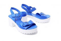 LANQIER 36C1021 niebieski, sandały damskie. Niebieskie sandały Lanqier, bez wzorów, ze skóry, bez obcasa, na obcasie, bez zapięcia. Za 169.90 zł.