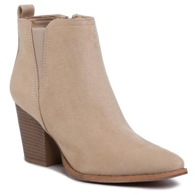 DeeZee WS18227-05 Beżowy. Brązowe botki DeeZee, bez wzorów, z materiału, bez obcasa, bez zapięcia. Za 139.99 zł.