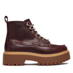 Trzewiki Timberland. Czerwone botki Timberland, bez wzorów, bez obcasa, na płaskiej podeszwie, bez zapięcia. Za 799.99 zł.