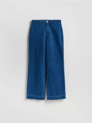 Jeansy z szeroką nogawką - niebieski. Niebieskie jeansy Reserved, bez wzorów. Za 129.99 zł.