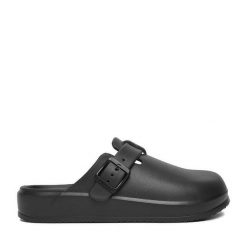 Klapki Hunter. Czarne klapki Hunter, bez wzorów, bez obcasa. Za 129.99 zł.