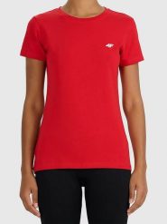 4F Koszulka w kolorze czerwonym rozmiar: S. Czerwone bluzki 4f, s, bez wzorów, z bawełny, bez kołnierzyka, bez ramiączek. Za 23.99 zł.