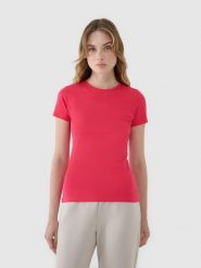4F T-shirt slim z modalem damski - różowy M. Czerwone t-shirty 4f, m, bez wzorów, z bawełny, bez kołnierzyka, bez ramiączek. W wyprzedaży za 29.99 zł.