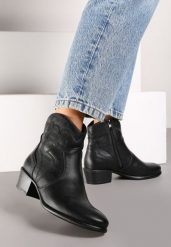 Czarne Botki Typu Kowbojki na Obcasie z Krótką Cholewką Zinoreta. Czarne botki Renee, bez wzorów, z dzianiny, bez obcasa, na obcasie, bez zapięcia. Za 144.99 zł.