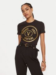 Versace Jeans Couture T-Shirt 77HAHT02 CJ03T Czarny Slim Fit. Czarne t-shirty Versace Jeans Couture, xxs, bez wzorów, z bawełny, bez kołnierzyka, bez ramiączek. Za 279.99 zł.