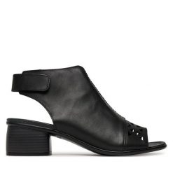 Sandały Remonte. Czarne sandały Remonte, bez wzorów, bez obcasa, na słupku, bez zapięcia. Za 379.99 zł.