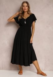 Czarna Sukienka z Wiskozy Jonmy. Czarne sukienki Renee, na spotkanie biznesowe, na lato, l, z aplikacjami, z wiskozy, eleganckie, bez kołnierzyka, bez ramiączek, midi. Za 49.99 zł.