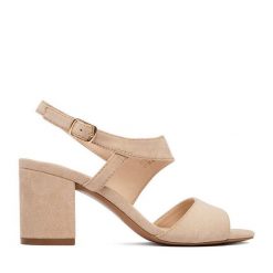 Sandały JENNY. Brązowe sandały Jenny, bez wzorów, bez obcasa, na słupku, bez zapięcia. Za 119.99 zł.