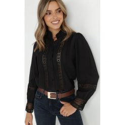 Czarna Koszula ze Stójką i Koronką Argochis. Czarne koszule Born2be, l, bez wzorów, z jeansu, bez kołnierzyka, bez ramiączek. Za 129.99 zł.