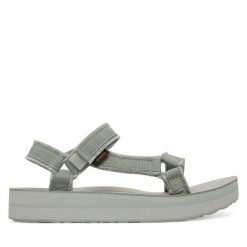 Sandały Teva. Zielone sandały Teva, bez wzorów, bez obcasa, na płaskiej podeszwie, bez zapięcia. Za 349.99 zł.