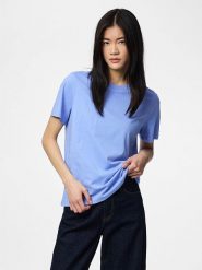 Pieces Koszulka "Pcria" w kolorze błękitnym rozmiar: S. Niebieskie bluzki Pieces, s, bez wzorów, z bawełny, bez kołnierzyka, bez ramiączek. Za 57.20 zł.