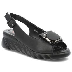 Sandały damskie Artiker, skórzane licowe na platformie zapinane sprzączką, czarne, 56C1569. Czarne sandały Artiker, bez wzorów, eleganckie, bez obcasa, na koturnie, bez zapięcia. Za 179.00 zł.