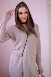 Komplet dresowy bluza z dłuższym bokiem ciemny beżowy. Brązowe bluzy KESI, l, bez wzorów, z bawełny, bez kaptura. Za 334.56 zł.