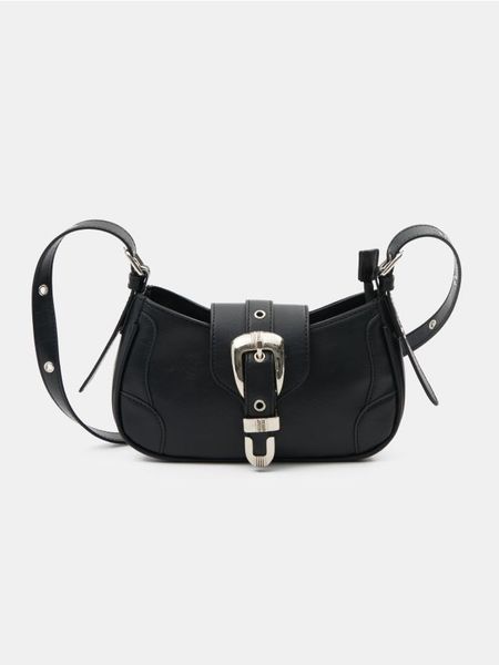 Torebka hobo na ramię z ozdobną klamrą - czarny. Czarne torby na ramię Sinsay, bez wzorów, na ramię, bez dodatków. Za 39.99 zł.