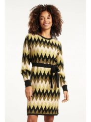 Smashed Lemon Sukienka dzianinowa w kolorze oliwkowo-zielonym rozmiar: L. Brązowe sukienki Smashed Lemon, na co dzień, l, bez wzorów, z dzianiny, bez kołnierzyka, bez ramiączek, midi, proste. Za 143.99 zł.