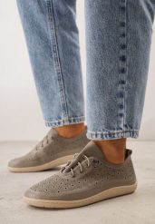 Szare Skórzane Tenisówki z Ażurową Cholewką Nesseli. Szare trampki Born2be, w ażurowe wzory, z jeansu, bez zapięcia. Za 209.99 zł.