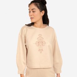 Bluza do jogi damska Kimjaly. Brązowe bluzy KIMJALY, l, bez wzorów, z bawełny, bez kaptura. Za 99.99 zł.