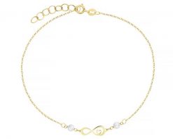 Złota bransoletka z perłami - nieskończoność, serce. Żółte bransoletki Apart, złote. Za 419.00 zł.