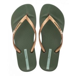 Japonki basenowe damskie Ipanema Anat Brasilidade. Zielone klapki Ipanema, bez wzorów, z materiału, bez obcasa. Za 62.99 zł.