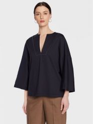 Fabiana Filippi Bluzka JED273W136 Granatowy Relaxed Fit. Niebieskie bluzki Fabiana Filippi, bez wzorów, z bawełny, bez kołnierzyka, bez ramiączek. Za 619.99 zł.