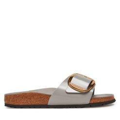 Klapki Birkenstock. Szare klapki Birkenstock, bez wzorów, bez obcasa. Za 499.99 zł.