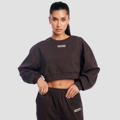 Bluza damska krótka oversize bez kaptura brązowa Aura. Brązowe bluzy GYMBEAM, m, bez wzorów, z bawełny, bez kaptura. Za 118.90 zł.