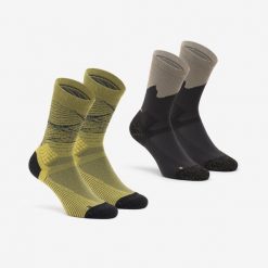 Skarpety turystyczne Quechua Hike 500 długie x 2 pary. Zielone skarpety QUECHUA, bez wzorów, z elastanu. Za 59.99 zł.