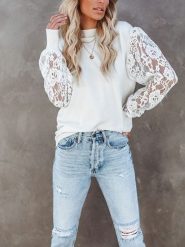 Milan Kiss Bluzka w kolorze białym rozmiar: L. Białe bluzki Milan Kiss, l, bez wzorów, z koronki, bez kołnierzyka, bez ramiączek. Za 144.58 zł.