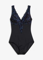 Body modelujące z ozdobnymi elementami, średni stopień modelowania sylwetki. Czarne body bonprix, z aplikacjami, z koronki. Za 119.99 zł.