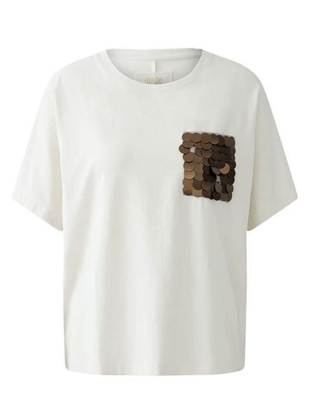 Oui Koszulka w kolorze kremowym rozmiar: 40. Brązowe bluzki Oui, bez wzorów, z bawełny, bez kołnierzyka, bez ramiączek. Za 166.10 zł.