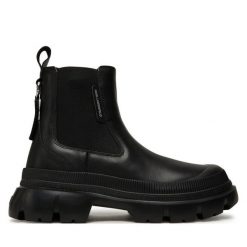 Sztyblety KARL LAGERFELD. Czarne botki KARL LAGERFELD, bez wzorów, bez obcasa, na płaskiej podeszwie, bez zapięcia. Za 1,089.00 zł.