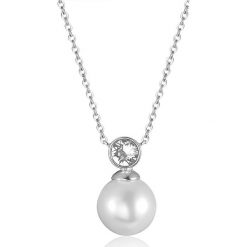 Naszyjnik z kryształkami Swarovski i perłą w kolorze białym - dł. 40 cm. Szare naszyjniki Metropolitan, Smithfield, Crystal Deluxe & Co., z kryształem. W wyprzedaży za 43.95 zł.