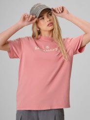 4F T-shirt loose z nadrukiem damski - różowy L. Brązowe t-shirty 4f, l, bez wzorów, z bawełny, bez kołnierzyka, bez ramiączek. Za 79.99 zł.