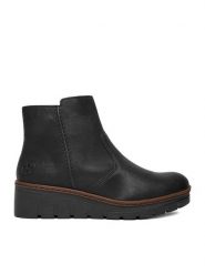 Rieker Botki CEO-X9165-00 Czarny. Czarne botki Rieker, bez wzorów, z materiału, bez obcasa, na koturnie, bez zapięcia. Za 329.99 zł.