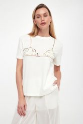 T-shirt damski z haftem TWINSET. T-shirty Twinset Milano, s, bez wzorów, bez kołnierzyka, bez ramiączek. W wyprzedaży za 535.20 zł.