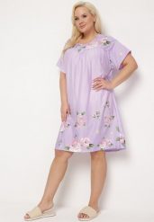 Jasnofioletowa Koszula Nocna w Kwiatowy Wzór z Krótkim Rękawem Seliaane. Fioletowe koszule nocne Born2be, plus size, bez wzorów, plus size, bez ramiączek. W wyprzedaży za 35.99 zł.