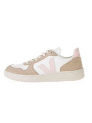 Veja Skórzane sneakersy "V 10" w kolorze biało-beżowo-jasnoróżowym rozmiar: 36. Białe trampki Veja, bez wzorów, bez zapięcia. Za 242.13 zł.