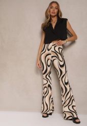 Beżowe Spodnie Typu Dzwony z Wiskozą High Waist Melionea. Brązowe spodnie materiałowe Renee, na co dzień, l, z aplikacjami, z jeansu, z podwyższonym stanem. Za 69.99 zł.