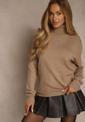 Beżowy Casualowy Golf z Bawełną i Wełną Reillisa. Brązowe golfy Renee, bez wzorów, z bawełny, bez ramiączek. Za 69.99 zł.