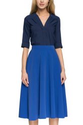 Elegancka spódnica rozkloszowana midi niebieska. Niebieskie spódnice Sukienki.shop, do pracy, l, bez wzorów, biznesowe, midi, rozkloszowane. Za 75.00 zł.