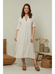 Curvy Lady Lniana sukienka w kolorze beżowym rozmiar: 48/50. Brązowe sukienki Curvy Lady, bez wzorów, ze lnu, klasyczne, bez kołnierzyka, bez ramiączek, midi. Za 162.49 zł.