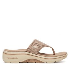 Japonki Skechers. Brązowe klapki Skechers, bez wzorów, bez obcasa. Za 249.99 zł.