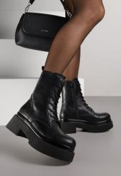 Czarne Botki Workery na Grubej Podeszwie Tuseena. Czarne botki Born2be, bez wzorów, z jeansu, bez obcasa, na płaskiej podeszwie, bez zapięcia. Za 179.99 zł.