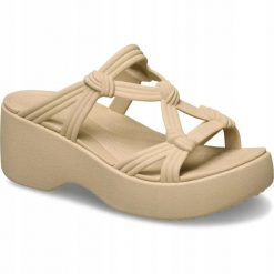 Sandały Dla Dorosłych Crocs Brooklyn Knot Sky Sandal. Brązowe sandały Crocs, bez wzorów, z materiału, eleganckie, bez obcasa, na koturnie, bez zapięcia. Za 299.99 zł.