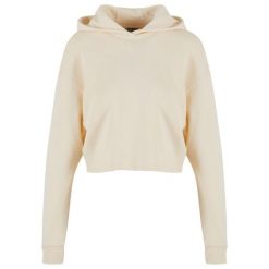 Krótkia damska bluza z kapturem w oversize'owym fasonie Urban Classics. Białe bluzy Urban Classics, bez wzorów, z bawełny, z kapturem. Za 129.00 zł.
