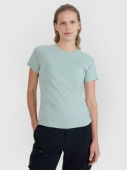 4F Koszulka rowerowa szybkoschnąca damska - turkusowa XS. Niebieskie koszulki sportowe 4f, bez wzorów, z materiału, bez ramiączek, rowerowe. Za 79.99 zł.